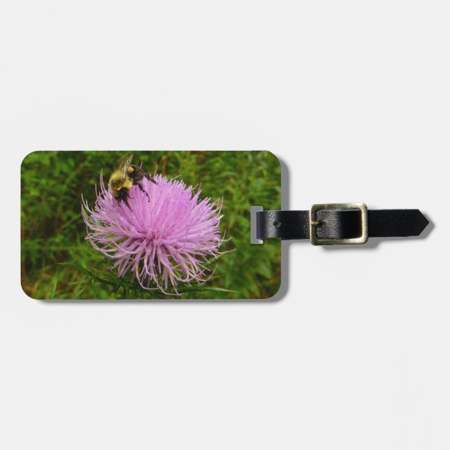 Bee on Thistle Flower Nature Luggage Tag (Front Horizontal)