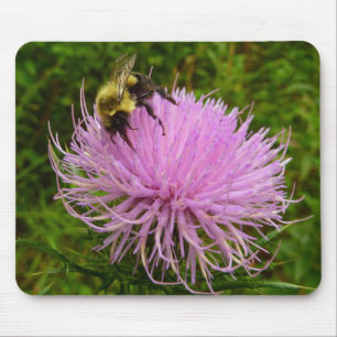 Bee on Thistle Flower Nature Mouse Pad