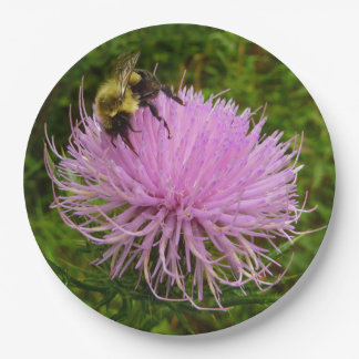 Bee on Thistle Flower Nature Paper Plate