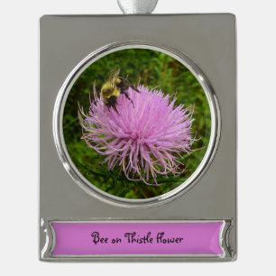Bee on Thistle Flower Nature Silver Plated Banner Ornament