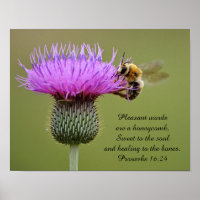 Bee on Thistle Scripture Photographic Art Print