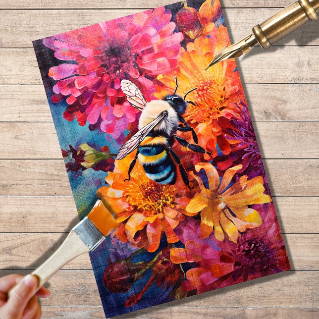 Bee on Vibrant Flowers Decoupage Tissue Paper (Creator Uploaded)
