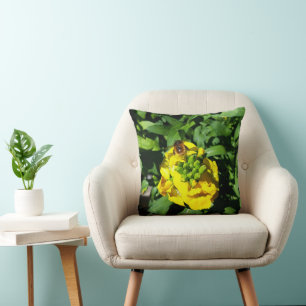 Bee on Yellow Flowers Cushion