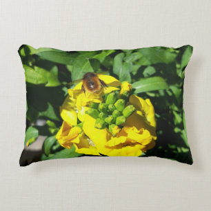 Bee on Yellow Flowers Decorative Cushion