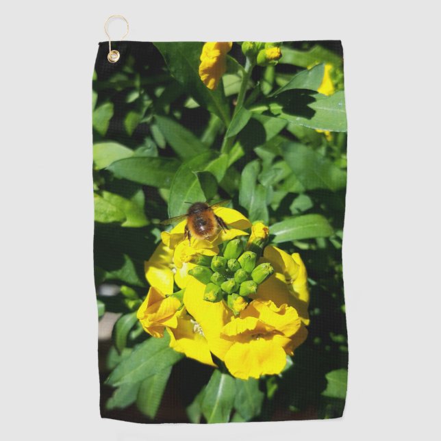 Bee on Yellow Flowers Golf Towel (Front)