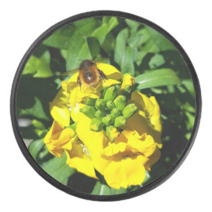 Bee on Yellow Flowers Hockey Puck