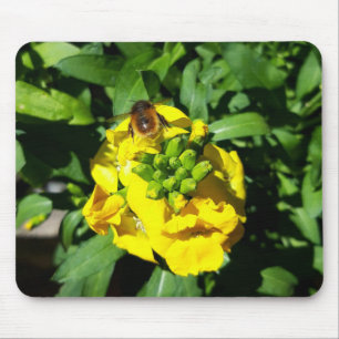 Bee on Yellow Flowers Mouse Pad