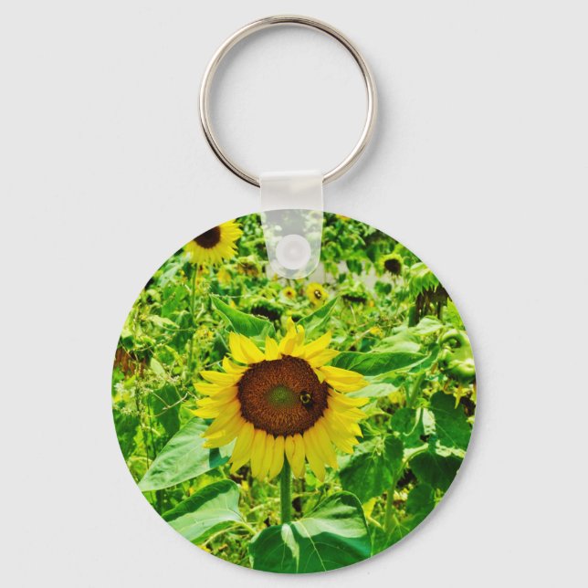 Bee on yellow Sunflower Key Ring (Front)