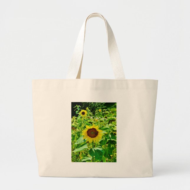 Bee on yellow Sunflower Large Tote Bag (Front)
