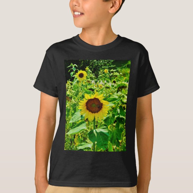 Bee on yellow Sunflower T-Shirt (Front)