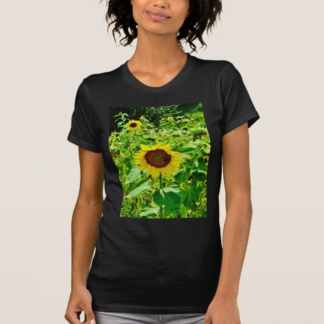 Bee on yellow Sunflower T-Shirt (Front)