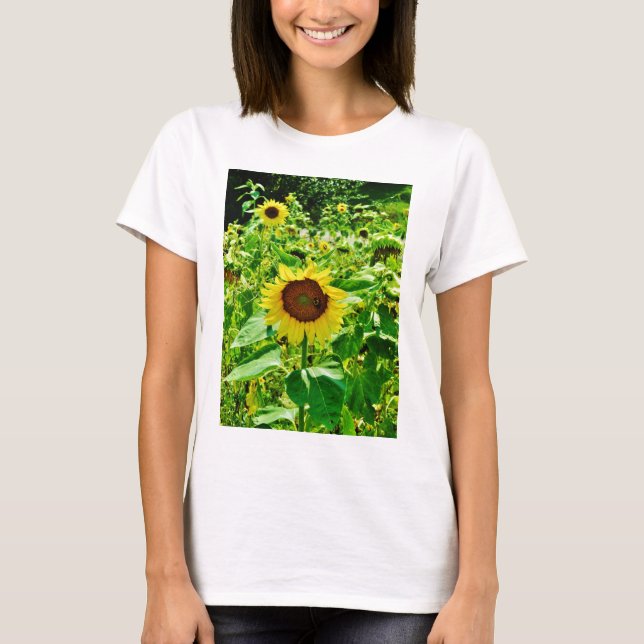 Bee on yellow Sunflower T-Shirt (Front)