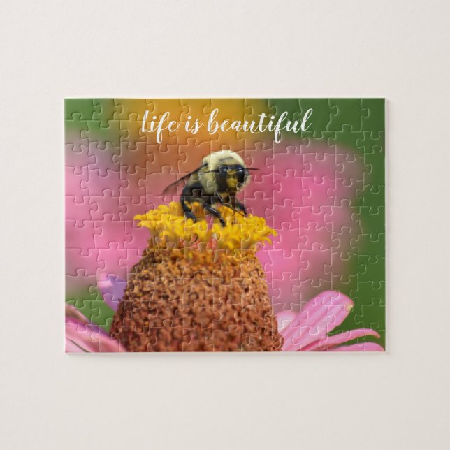 Bee on Zinnia Flower Jigsaw Puzzle (Horizontal)