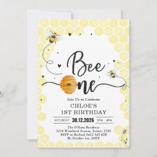 Bee One Honey Bee 1st Birthday Invitation
