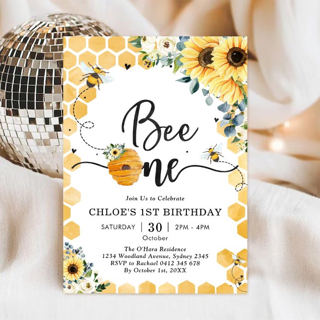 Bee One Honey Bee 1st Birthday Invitation (Creator Uploaded)
