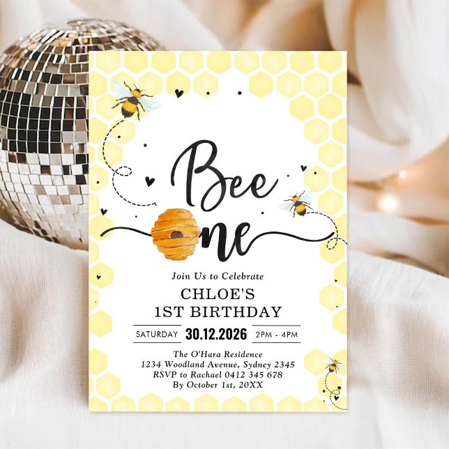 Bee One Honey Bee 1st Birthday Invitation (Creator Uploaded)