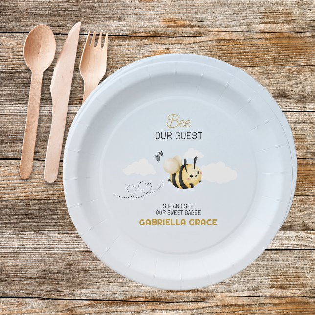 Bee Our Guest Sip and See Paper Plate (Bee Theme Sip and See Paper Plates)