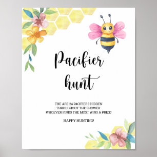 Bee - pacifier hunt baby shower game poster