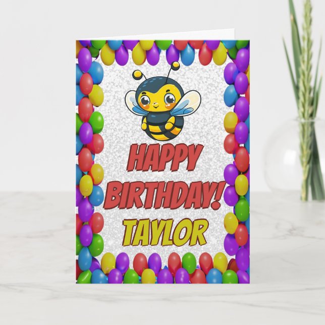 Bee Personalised Fun Greeting Birthday Card (Front)
