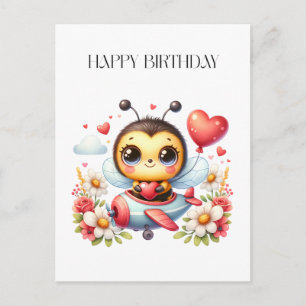 Bee Pilot Birthday Announcement Postcard