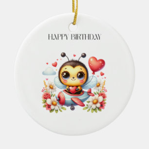 Bee Pilot Birthday Ceramic Tree Decoration