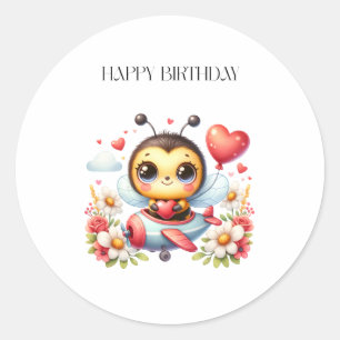 Bee Pilot Birthday Classic Round Sticker
