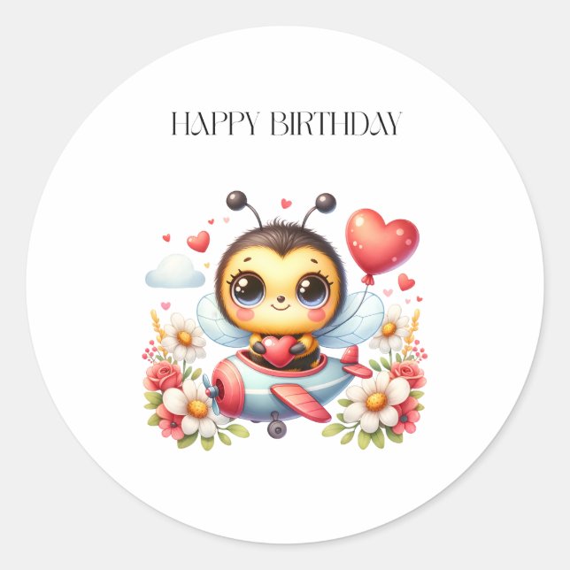 Bee Pilot Birthday Classic Round Sticker (Front)