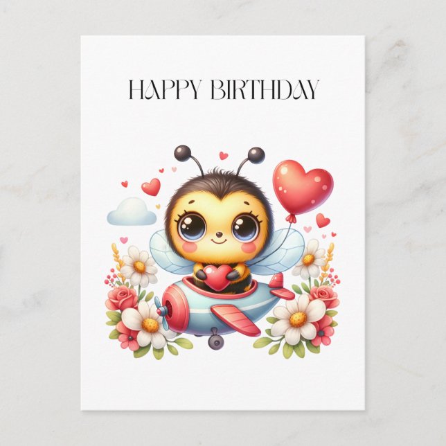 Bee Pilot Birthday Invitation Postcard (Front)