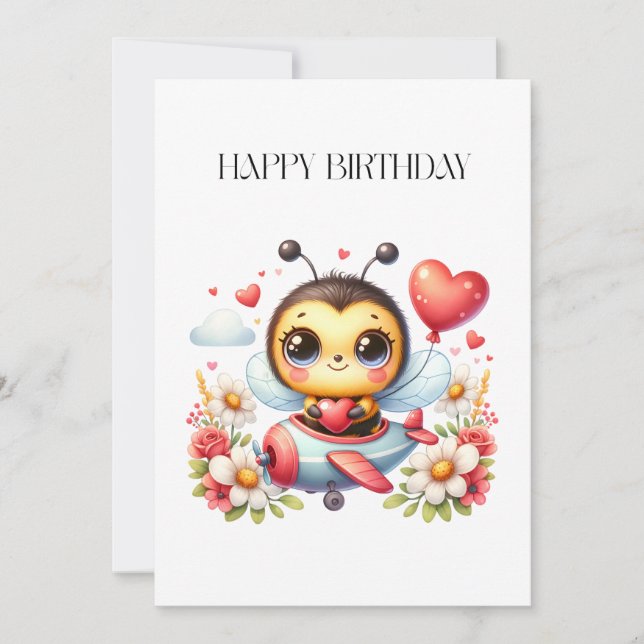 Bee Pilot Birthday Thank You Card (Front)