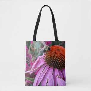 Bee & Pink Flower Tote Bag