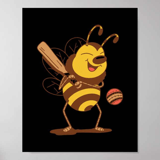Bee Playing Cricket  Poster (Front)