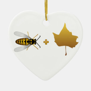 Bee plus a golden maple leaf = Bee + Leaf (Belief) Ceramic Tree Decoration