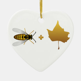 Bee plus a golden maple leaf = Bee + Leaf (Belief) Ceramic Tree Decoration