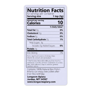 Bee Pollen Nutrition Facts Lavender Product