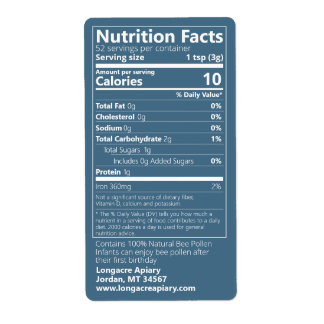 Bee Pollen Nutrition Facts Teal Product