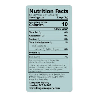 Bee Pollen Nutrition Facts Turquoise Product