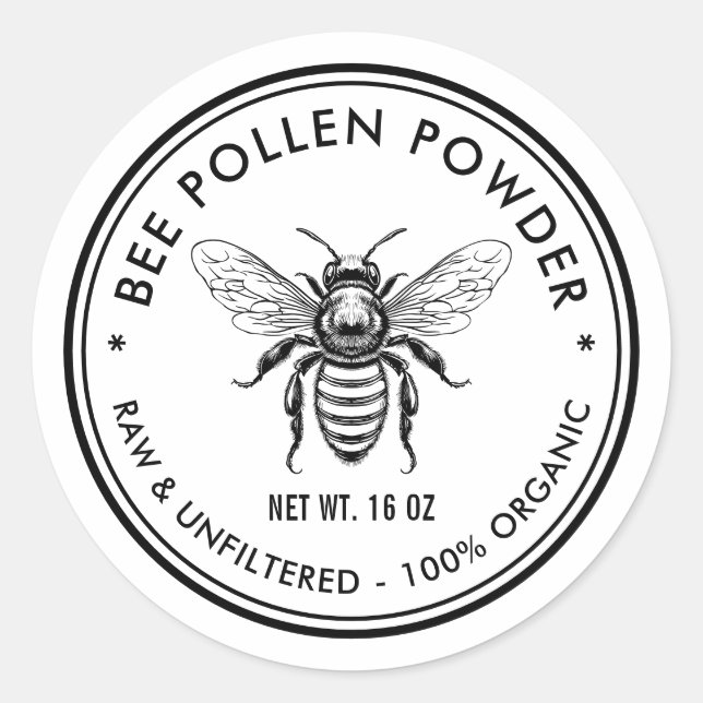 Bee pollen powder label with honey bee (Front)