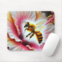 Bee Pollinating a Blooming Hibiscus Flower