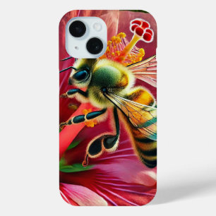 Bee Pollinating a Vibrant Hibiscus Flower  iPhone 15 Case
