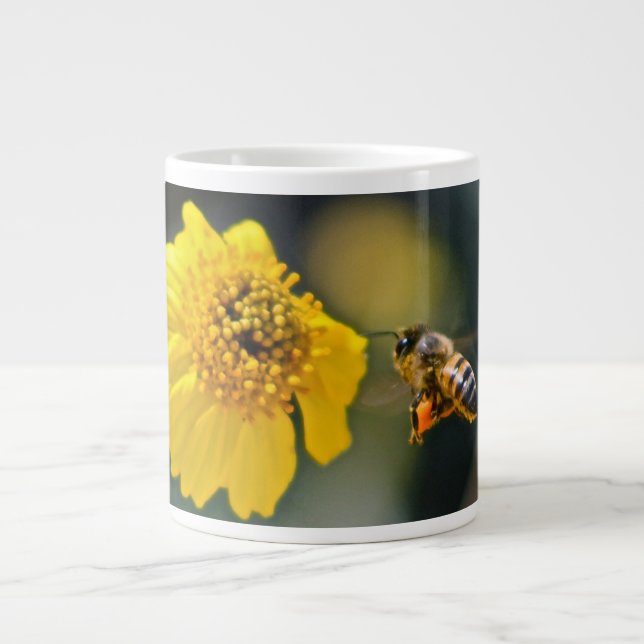 Bee Pollinating a Yellow Flower Large Coffee Mug (Front)