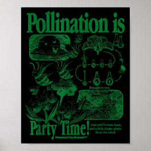 Bee pollination vintage retro insect flower poster