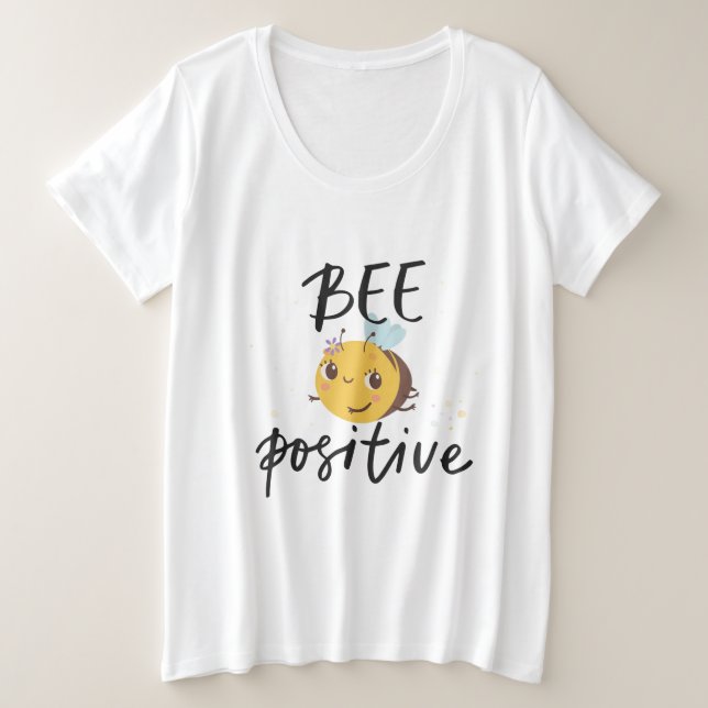 Bee Positive Cute Bumblebee Illustration Plus Size T-Shirt (Design Front)