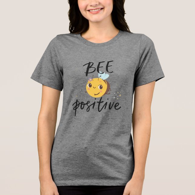 Bee Positive Cute Bumblebee Illustration Tri-Blend Shirt (Front)