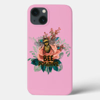 Bee Positive Floral Vibes Drawstring Bag