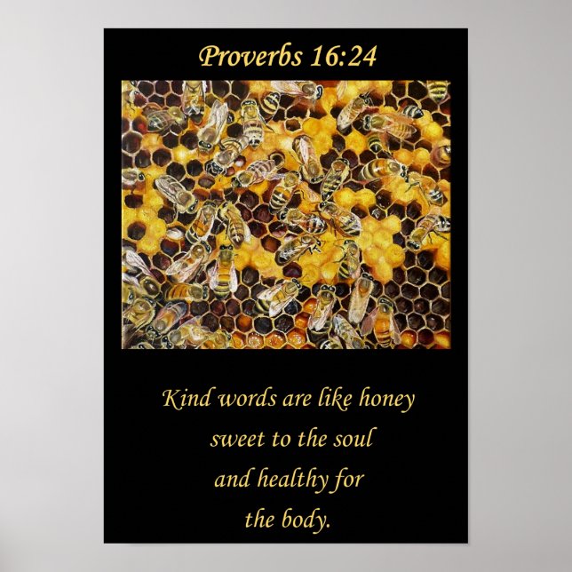 Bee Poster. Kind Words are Like Honey Christian A3 Poster (Front)