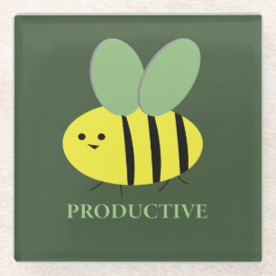 Bee Productive, Green Glass Coaster