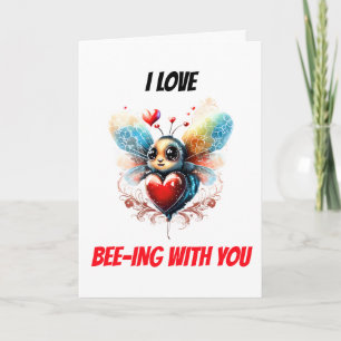 Bee puns   I love bee-ing with you cute honey bee  Holiday Card