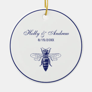 bee - queen alone - navy blue screen 08105c trans ceramic tree decoration