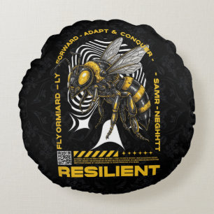 Bee Resilient – Motivational Bee Positivity Design Round Cushion