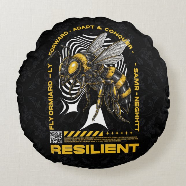 Bee Resilient – Motivational Bee Positivity Design Round Cushion (Front)